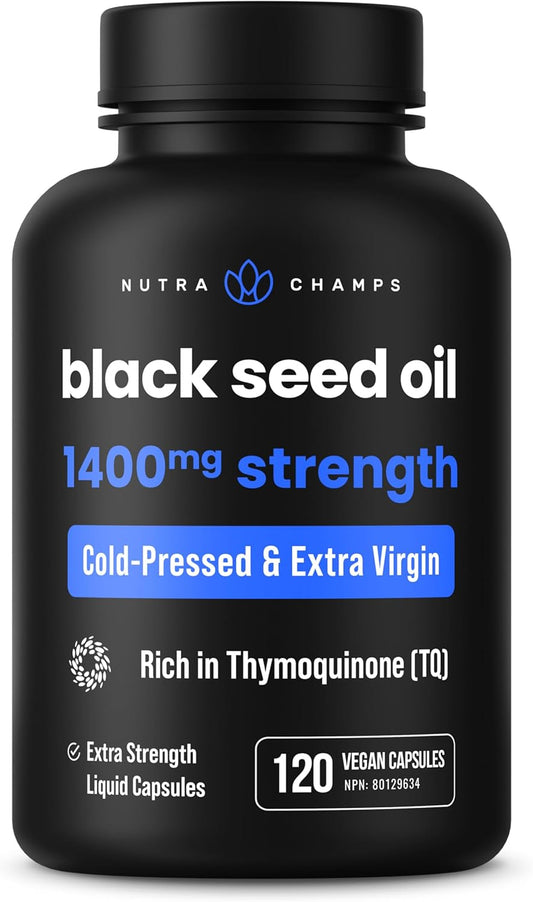 Organic Black Cumin Seed Oil Capsules - 120 Vegan Softgels, 1400mg Per Serving, Cold Pressed Nigella Sativa Pills with Thymoquinone & Vitamin E - Omega 3 6 9 Rich
