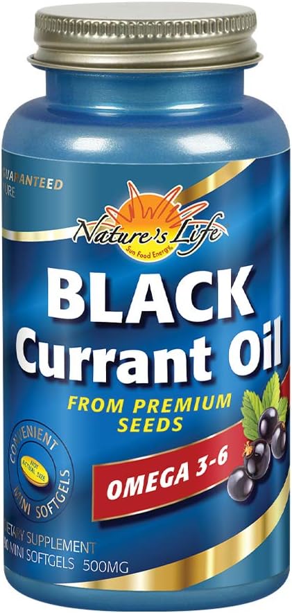Organic Black Currant Oil Capsules 500mg | Rich in Omega 3-6 for Skin, Hair, Heart, and Joint Health | 90 Softgels