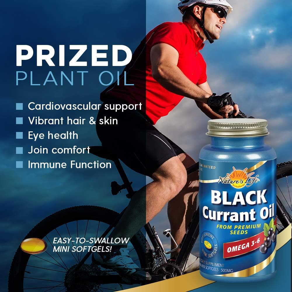 Organic Black Currant Oil Capsules 500mg | Rich in Omega 3-6 for Skin, Hair, Heart, and Joint Health | 90 Softgels