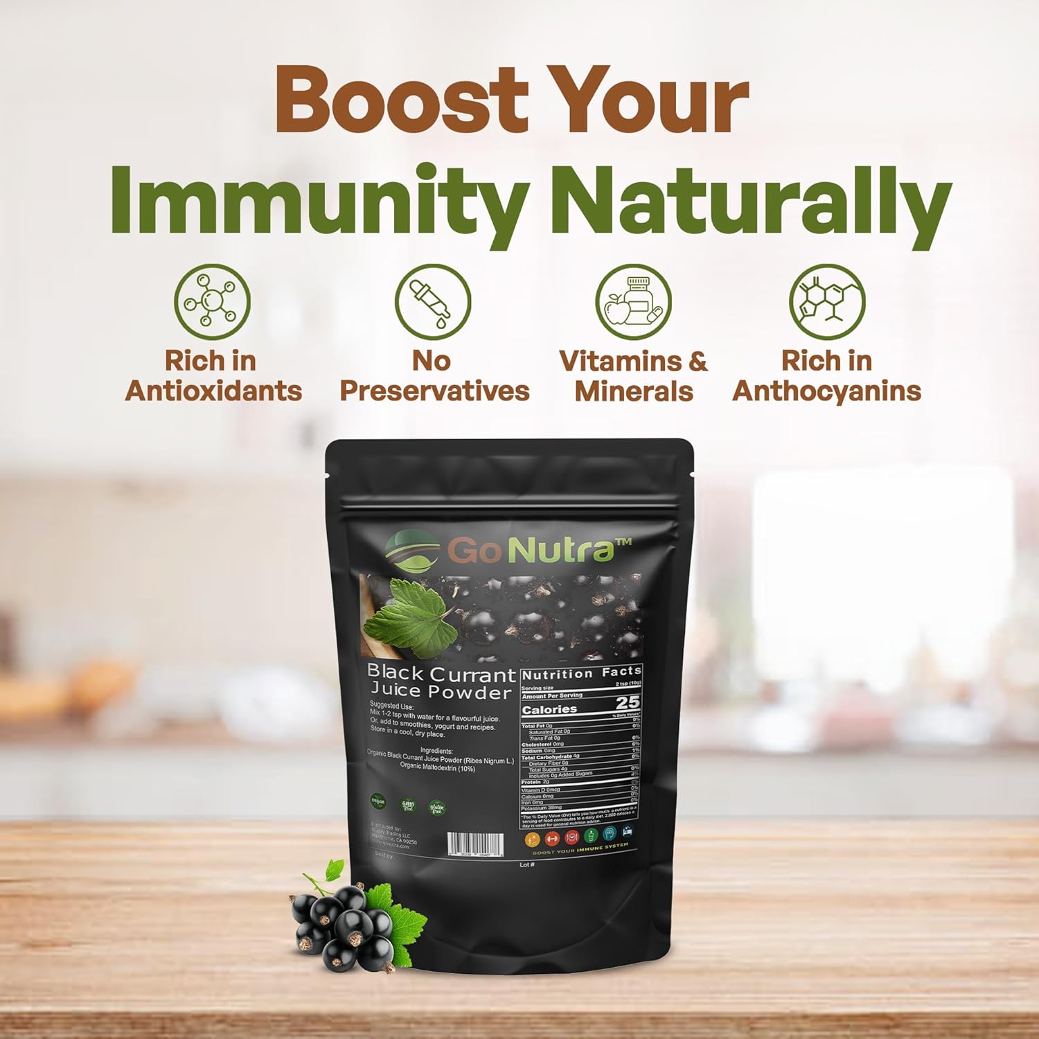 Organic Black Currant Powder 1lb - High Antioxidant Ribes Nigrum Supplement with Anthocyanin