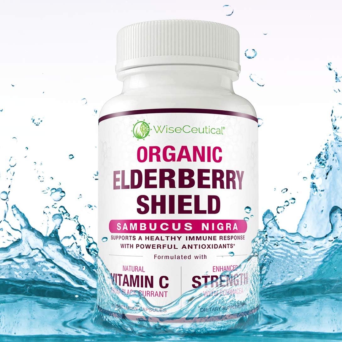 Organic Black Elderberry, Black Currant, and Echinacea Immune Support Capsules - 60 Count | Vegan, Sugar-Free with Vitamin C | Homeopathic Remedy