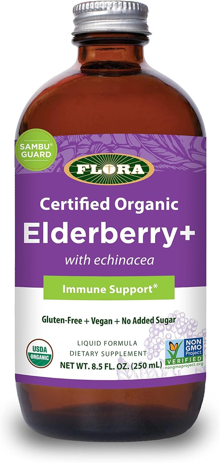 Organic Black Elderberry Syrup with Echinacea - Immune Booster for Kids & Adults - Gluten Free Vegan Formula - 8.5oz