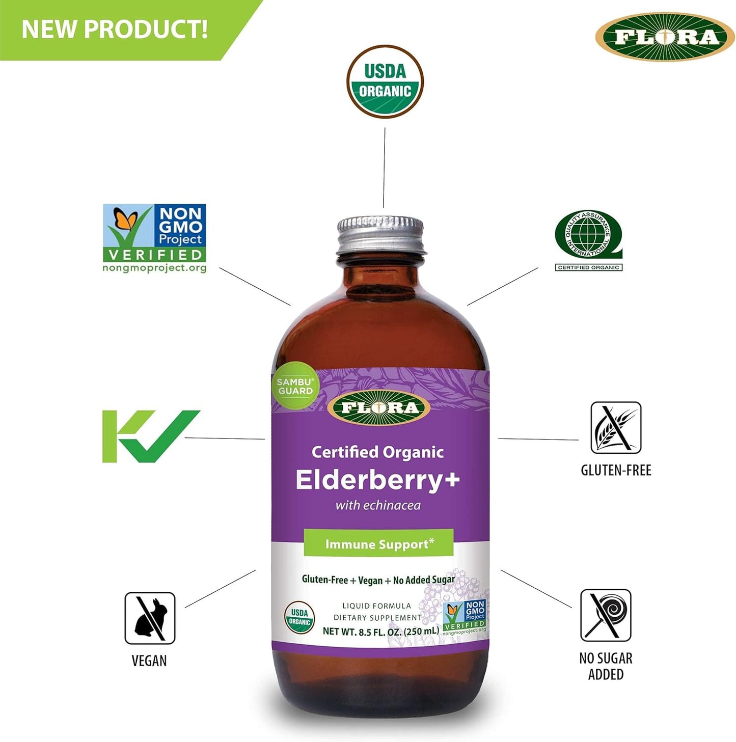 Organic Black Elderberry Syrup with Echinacea - Immune Booster for Kids & Adults - Gluten Free Vegan Formula - 8.5oz