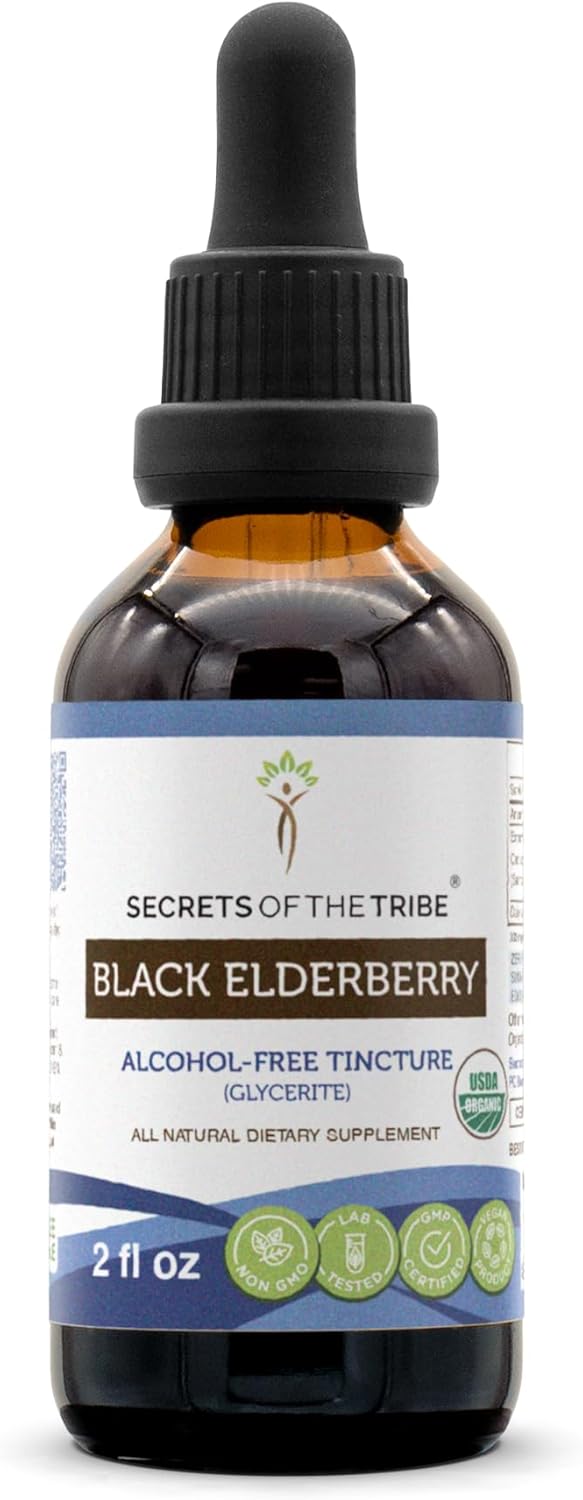 Organic Black Elderberry Tincture | Alcohol-Free Extract, High Potency Drops | Immune System Support | 100% Certified Organic Sambucus Nigra | 2 oz