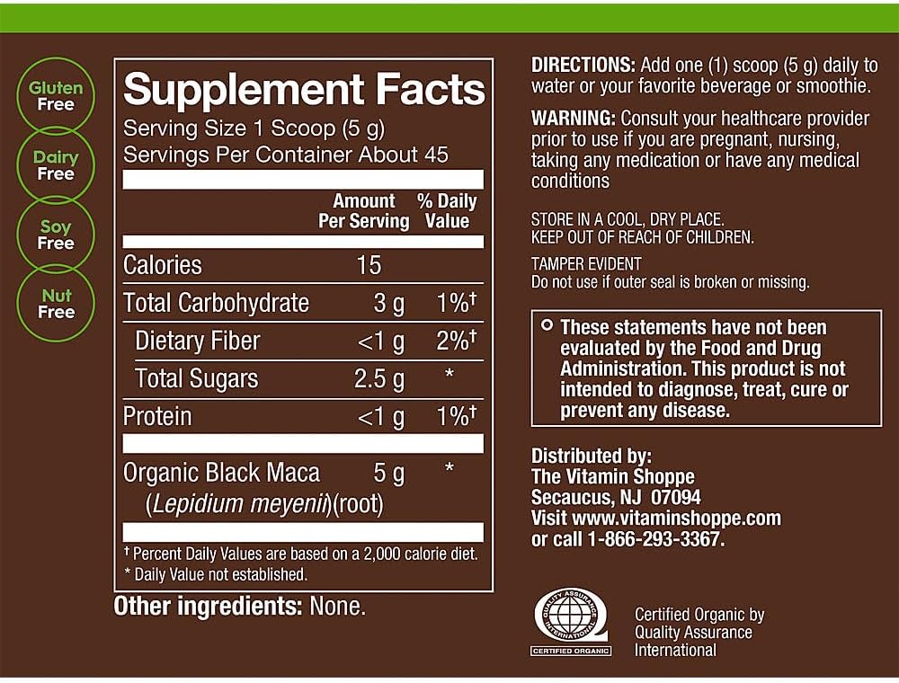 Organic Black Maca Powder - Supports Energy, Stamina, Hormone Balance - 8 oz (45 Servings)