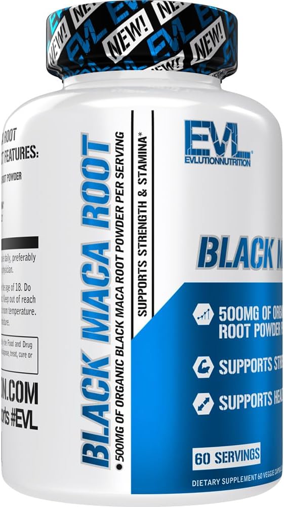 Organic Black Maca Root Powder Capsules for Energy, Strength, Performance, and Stamina - Workout Supplement - 60 Servings