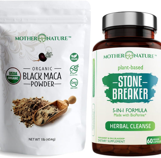 Organic Black Maca Root Powder & Chanca Piedra Capsules for Energy, Wellness & Urinary Tract - Vegan & Non-GMO Superfoods by Mother Nature Organics