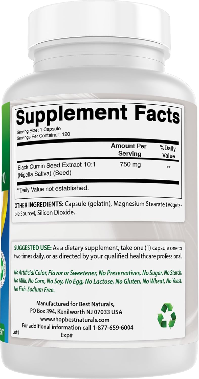 Organic Black Seed Extract Capsules - 750 mg Per Serving - 120 Count