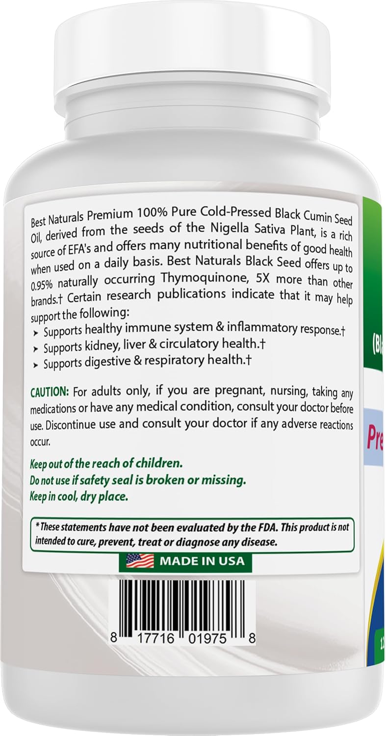 Organic Black Seed Extract Capsules - 750 mg Per Serving - 120 Count