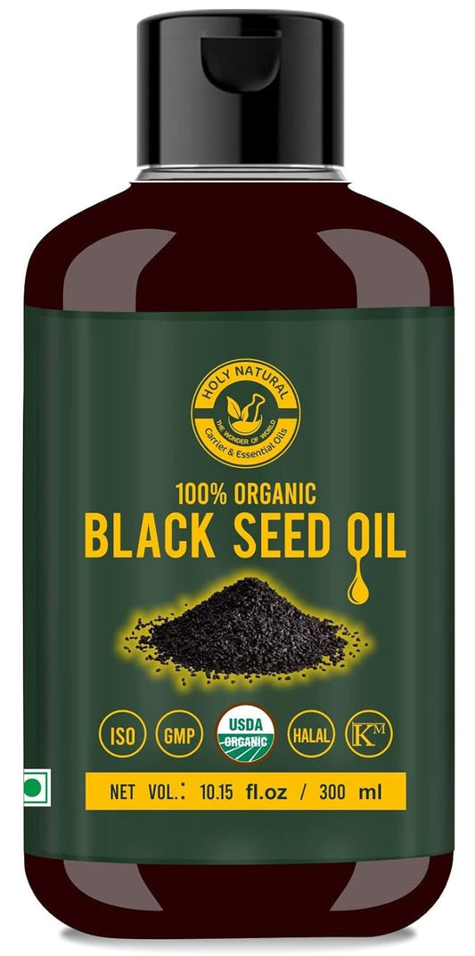 Organic Black Seed Oil - 100% Pure, Cold-Pressed Nigella Sativa Oil (10.15 fl oz) - Rich in Thymoquinone & Omega 3,6 & 9 - Non-GMO & Untreated - Holy Natural Miracle Oil