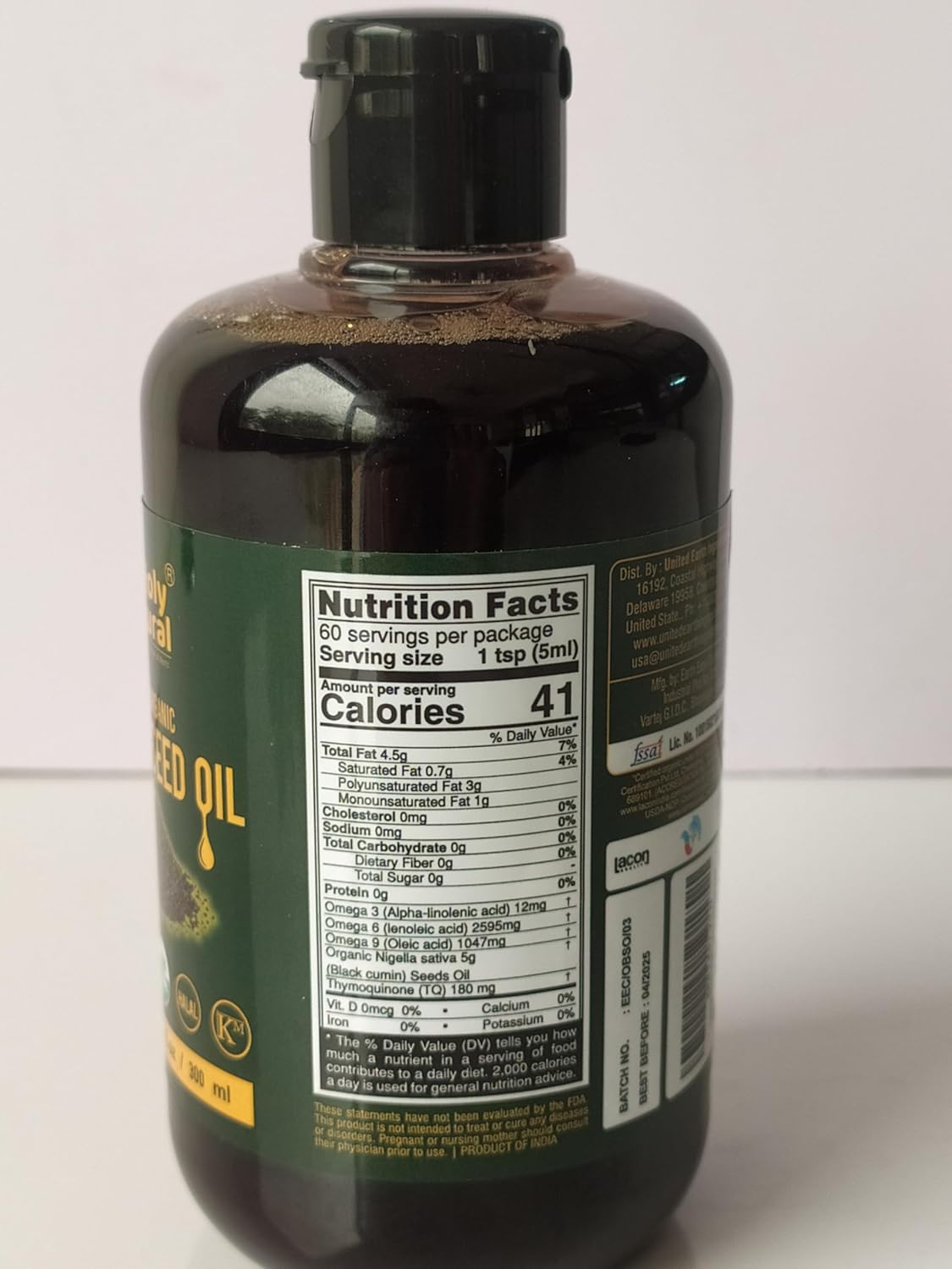 Organic Black Seed Oil - 100% Pure, Cold-Pressed Nigella Sativa Oil (10.15 fl oz) - Rich in Thymoquinone & Omega 3,6 & 9 - Non-GMO & Untreated - Holy Natural Miracle Oil