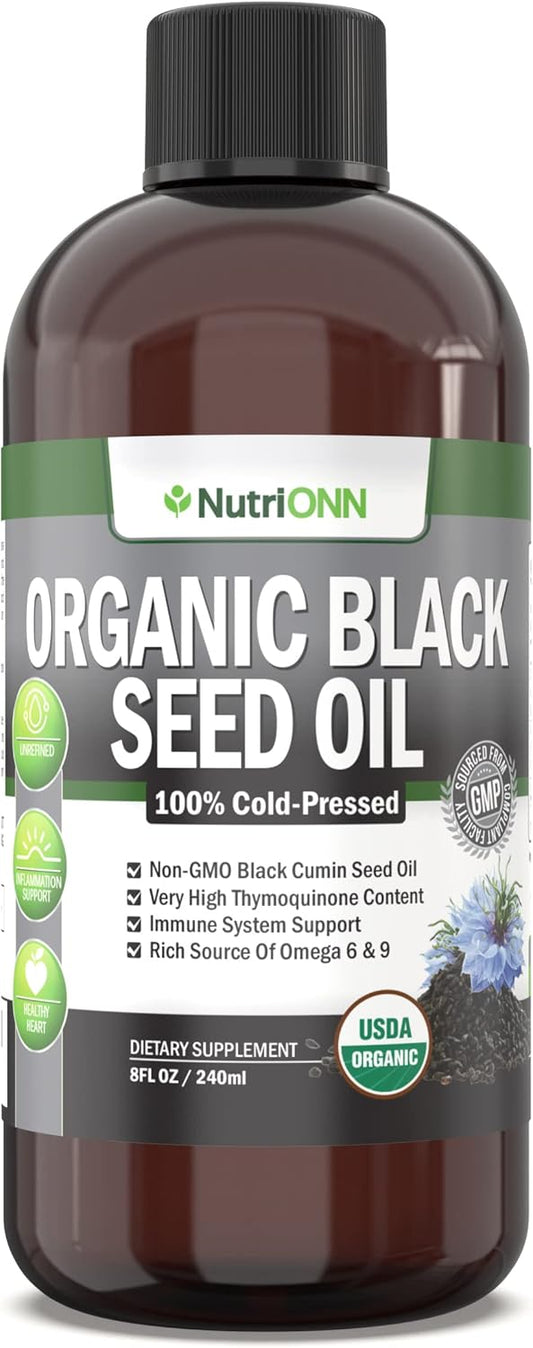 Organic Black Seed Oil - USDA Certified, High Thymoquinone, Non-GMO, Cold-Pressed, Rich in Omega-6 & Omega-9 - 8 Oz Bottle - BoostGo Australia