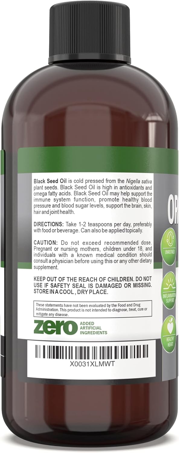 Organic Black Seed Oil - USDA Certified, High Thymoquinone, Non-GMO, Cold-Pressed, Rich in Omega-6 & Omega-9 - 8 Oz Bottle - BoostGo Australia