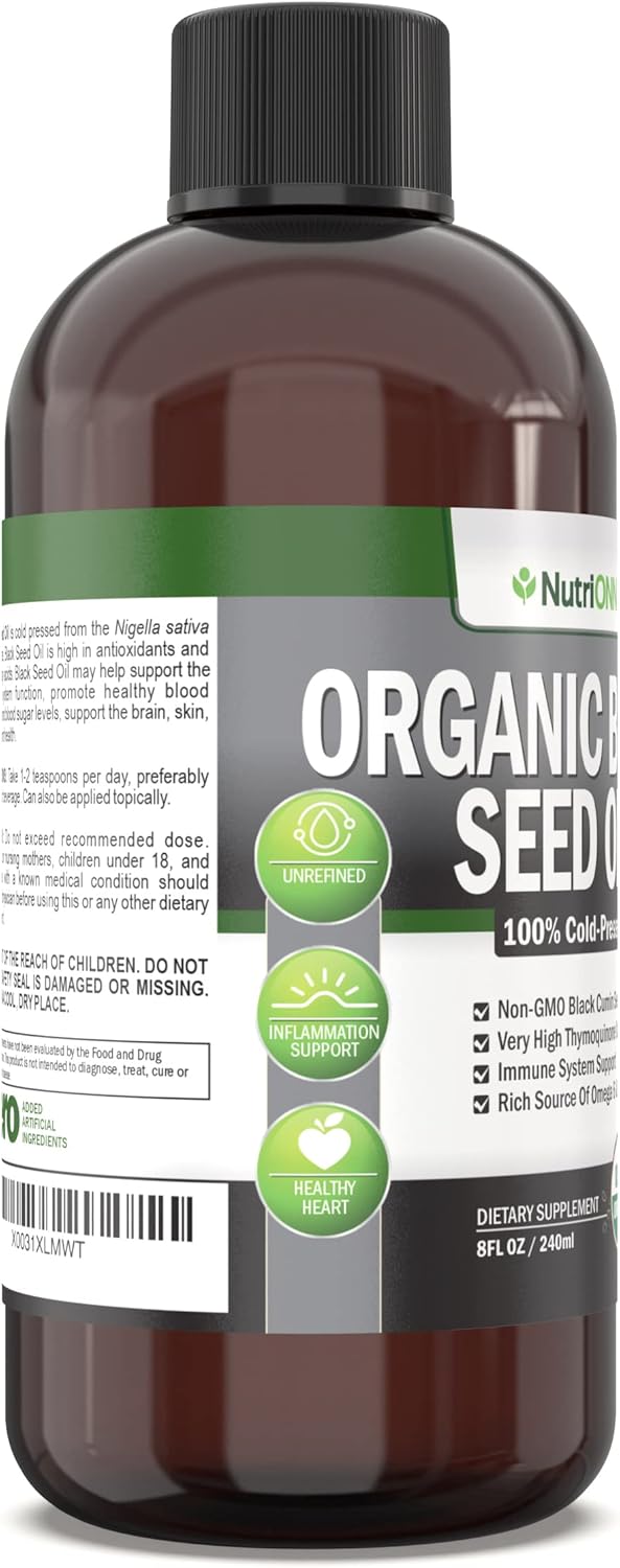 Organic Black Seed Oil - USDA Certified, High Thymoquinone, Non-GMO, Cold-Pressed, Rich in Omega-6 & Omega-9 - 8 Oz Bottle - BoostGo Australia