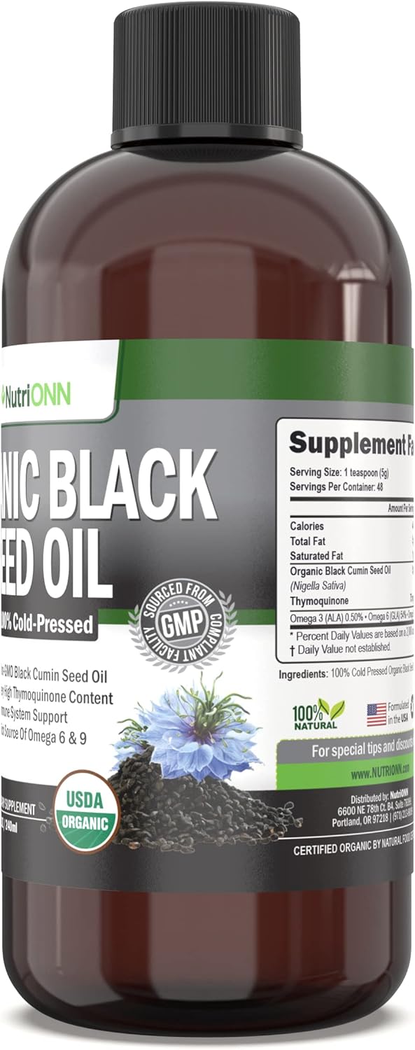 Organic Black Seed Oil - USDA Certified, High Thymoquinone, Non-GMO, Cold-Pressed, Rich in Omega-6 & Omega-9 - 8 Oz Bottle - BoostGo Australia