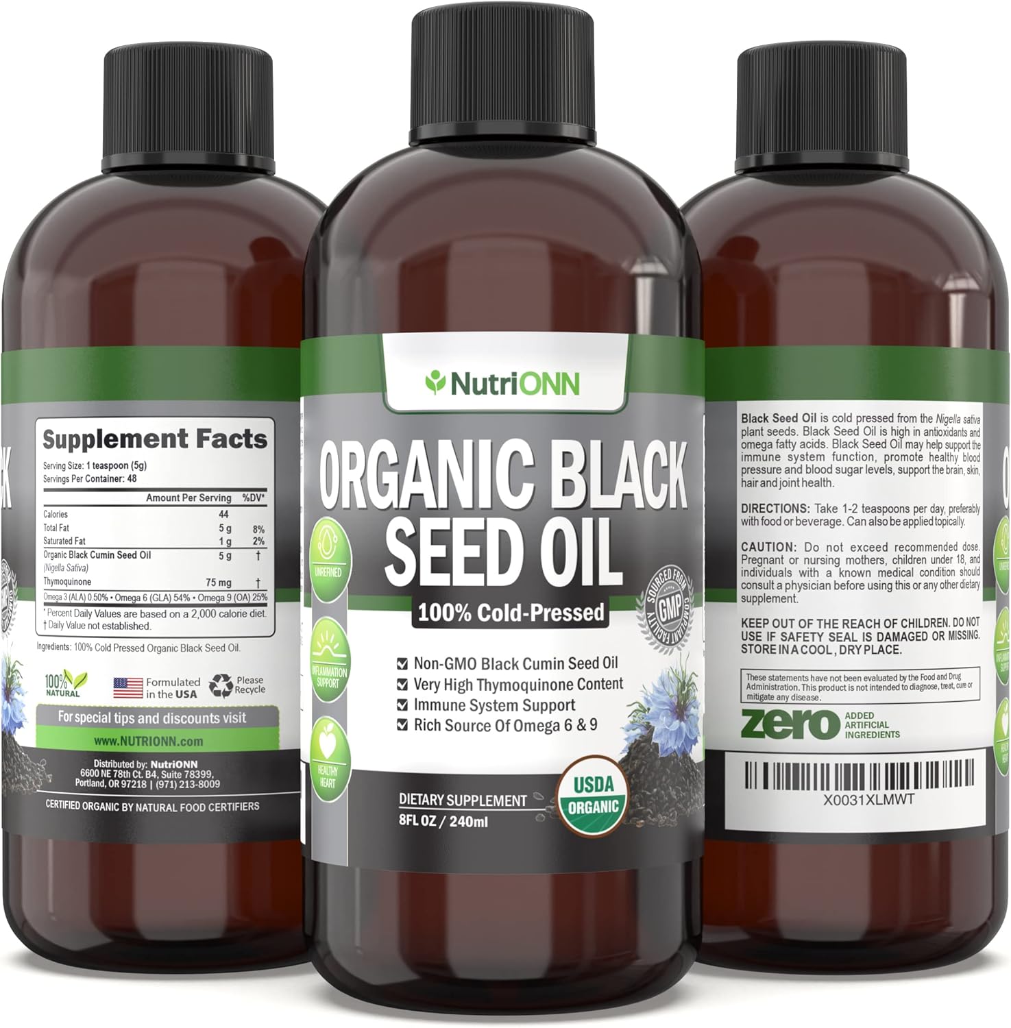 Organic Black Seed Oil - USDA Certified, High Thymoquinone, Non-GMO, Cold-Pressed, Rich in Omega-6 & Omega-9 - 8 Oz Bottle - BoostGo Australia