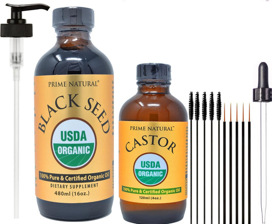 Organic Black Seed Oil and Castor Oil Bundle - USDA Certified, Cold Pressed, Virgin, Unrefined, Vegan, Preservative-Free - BoostGo Australia