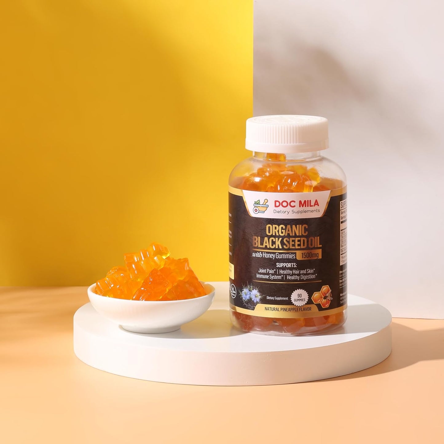 Organic Black Seed Oil Gummies 1500mg with Honey and Pineapple Flavor - Gluten Free, Soy Free, Non-GMO Softgel Capsules by Doc Mila