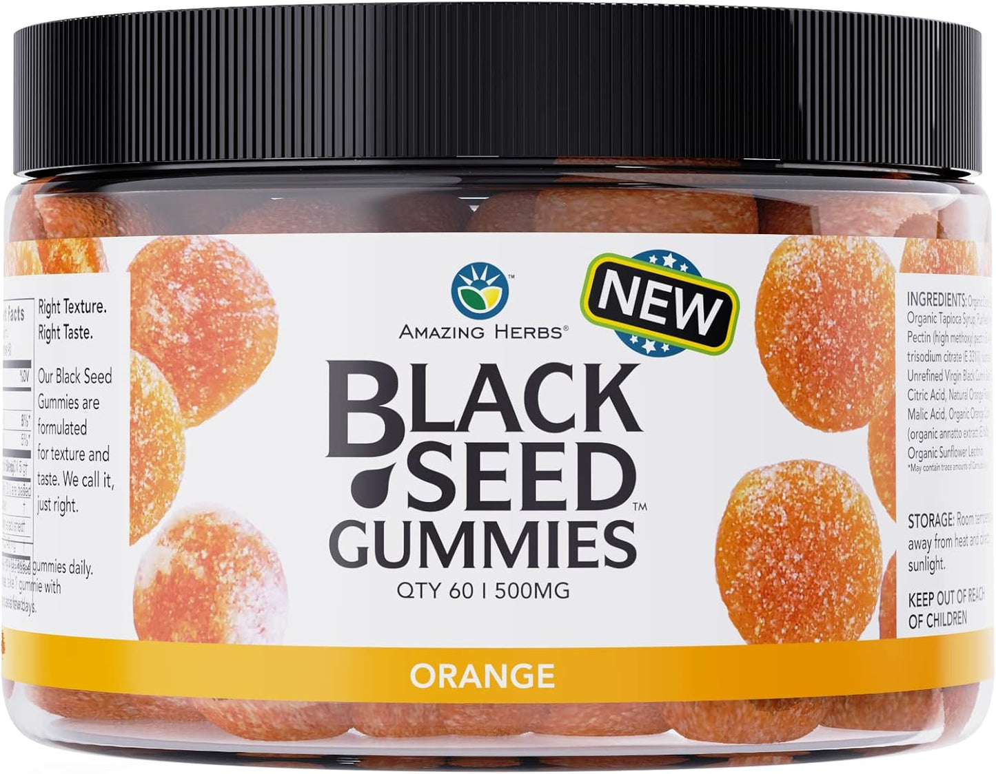 Organic Black Seed Oil Gummies 500mg - Cold Pressed Black Cumin Seed, Nigella Sativa, Immunity & Digestion Support - Orange Flavor 60ct