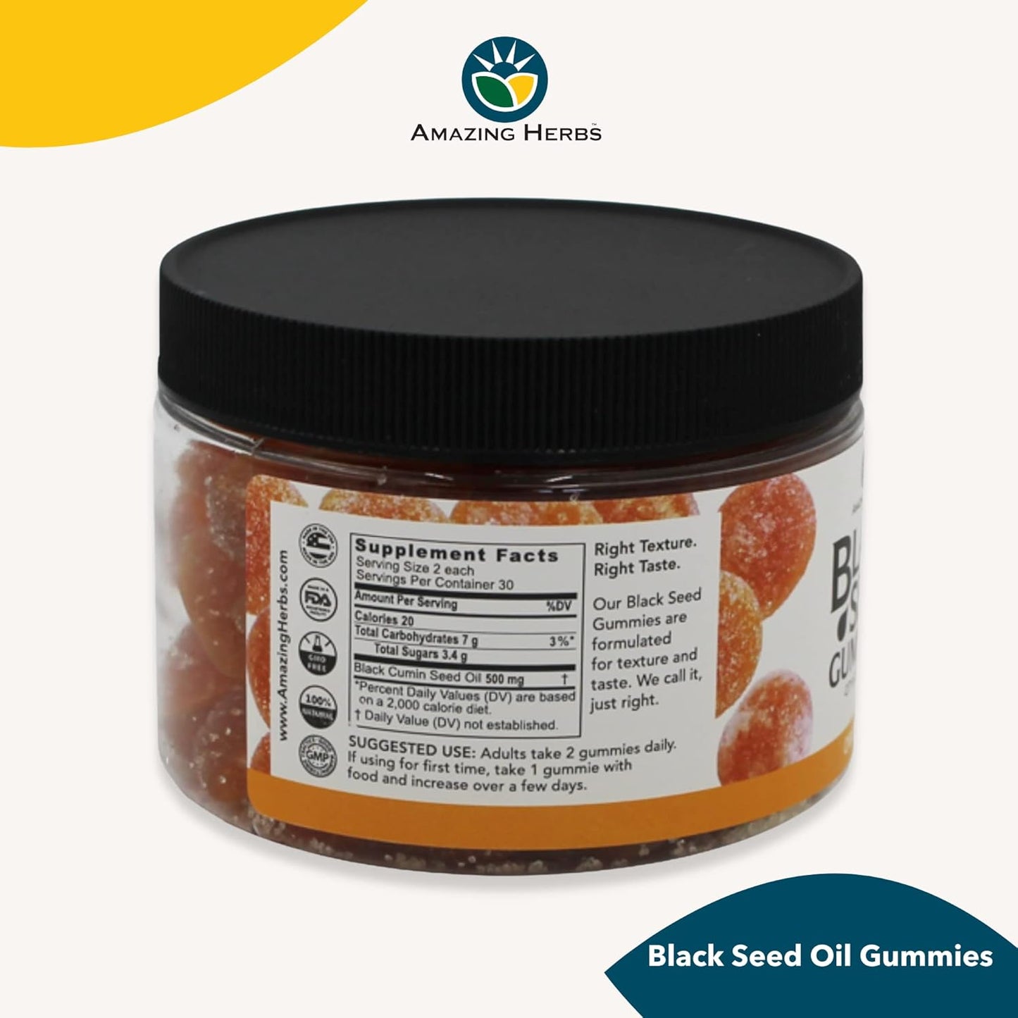 Organic Black Seed Oil Gummies 500mg - Cold Pressed Black Cumin Seed, Nigella Sativa, Immunity & Digestion Support - Orange Flavor 60ct