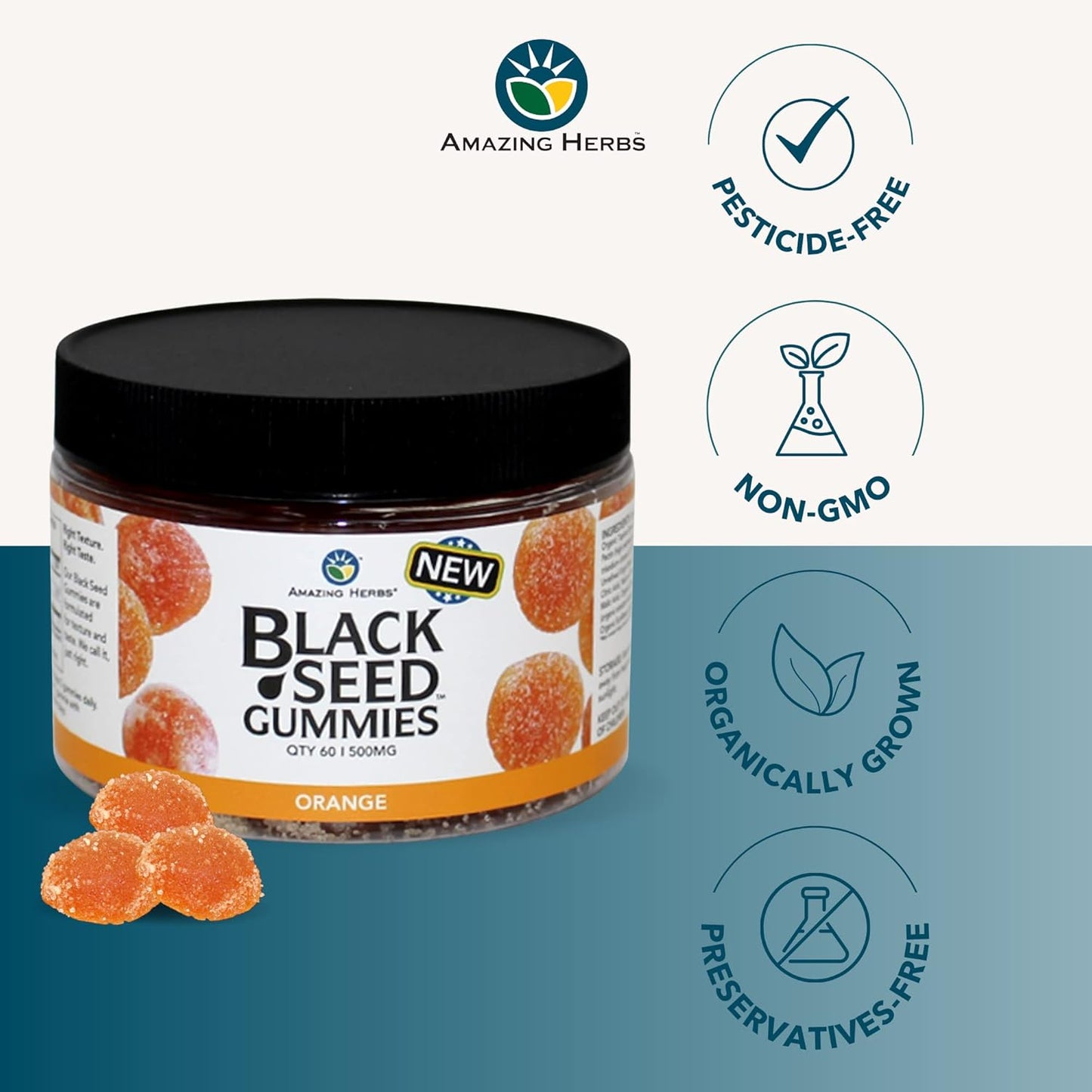 Organic Black Seed Oil Gummies 500mg - Cold Pressed Black Cumin Seed, Nigella Sativa, Immunity & Digestion Support - Orange Flavor 60ct