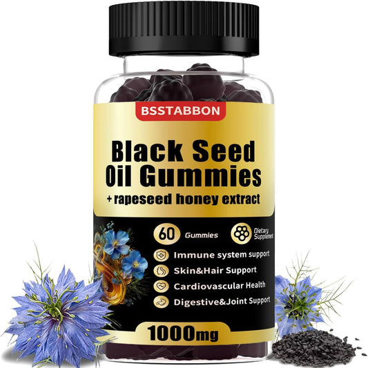 Organic Black Seed Oil Gummies with Rapeseed Honey Extract and Vitamins - Immune System Support - 60 Count