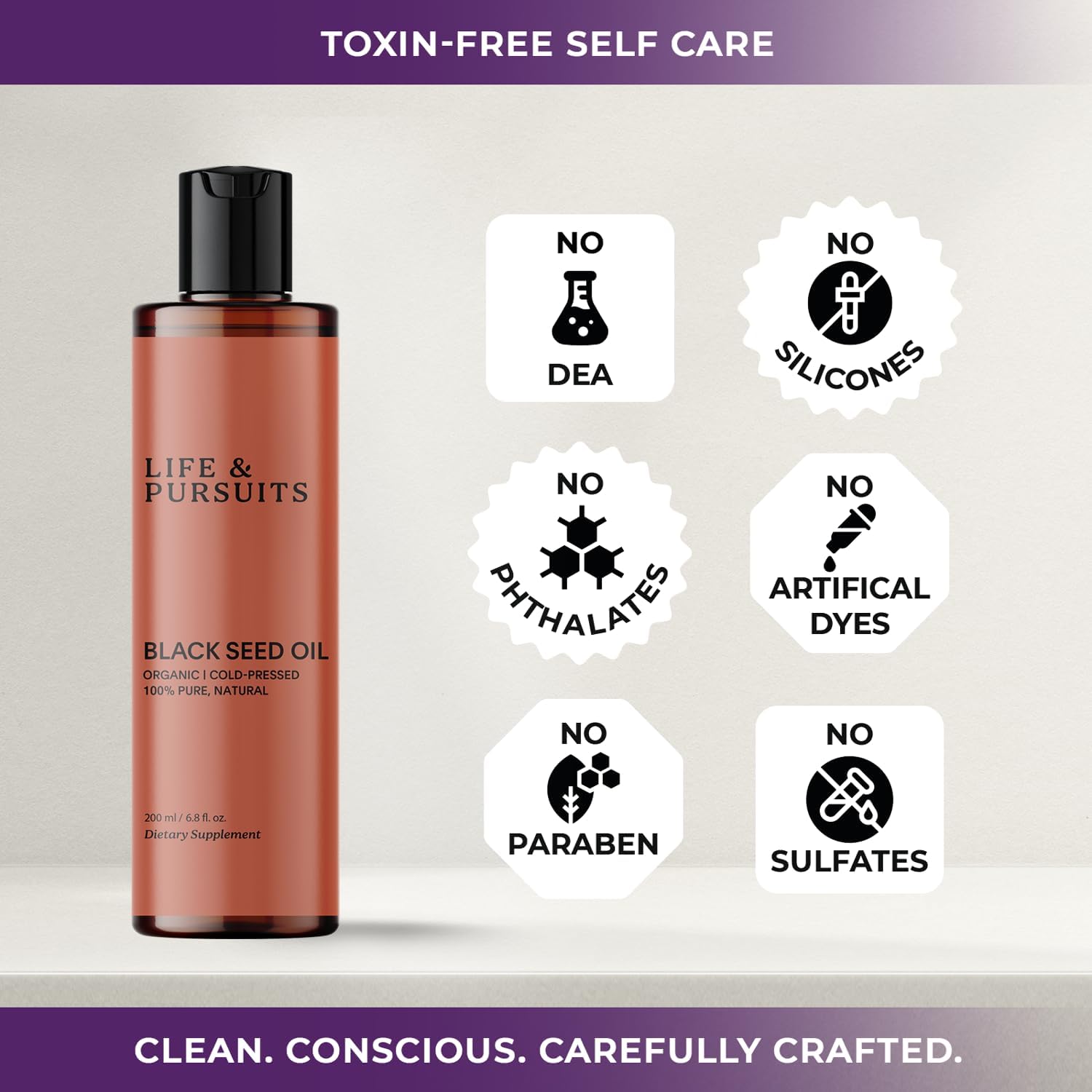 Organic Black Seed Oil (Kalonji) - 100% Pure & Natural Cold Pressed | Rich in Thymoquinone & Omega Fatty Acids | Antioxidant for Immune Support, Hair & Skin | 6.8 Fl Oz