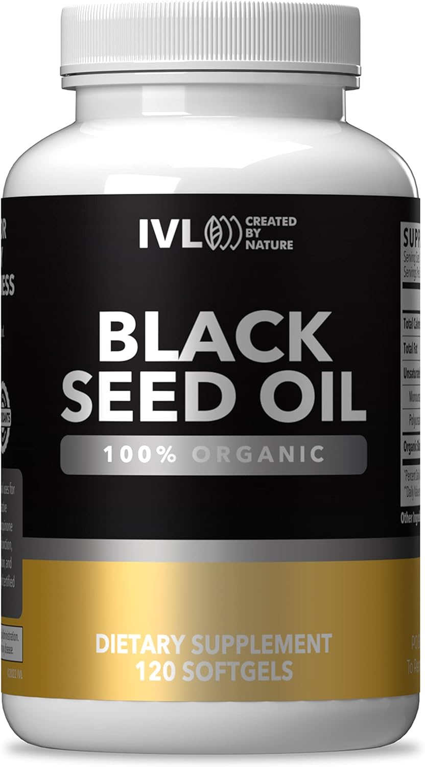 Organic Black Seed Oil Softgel Capsules - Cold Pressed Nigella Sativa Seed Oil - Omega 3 6 9, Antioxidants - 120 Capsules