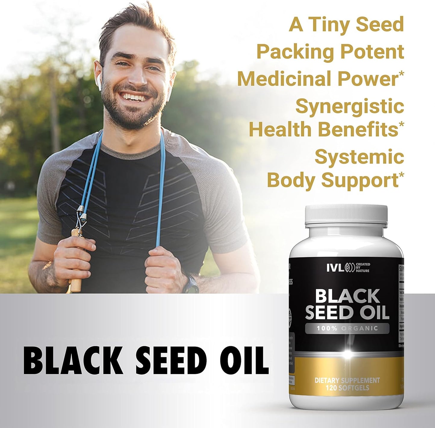 Organic Black Seed Oil Softgel Capsules - Cold Pressed Nigella Sativa Seed Oil - Omega 3 6 9, Antioxidants - 120 Capsules
