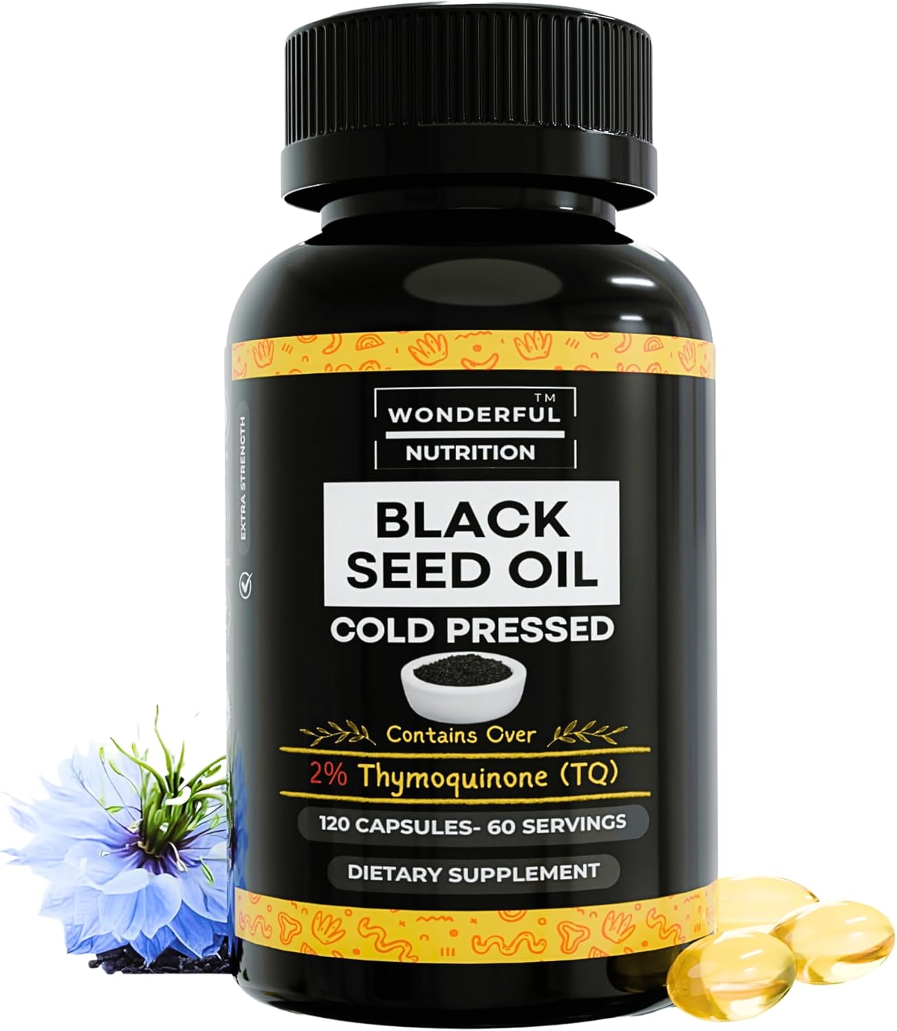 Organic Black Seed Oil Softgels - 120ct, 1000mg/Serving, Cold Pressed, High Thymoquinone - Supports Health, Hair, Skin & Nails