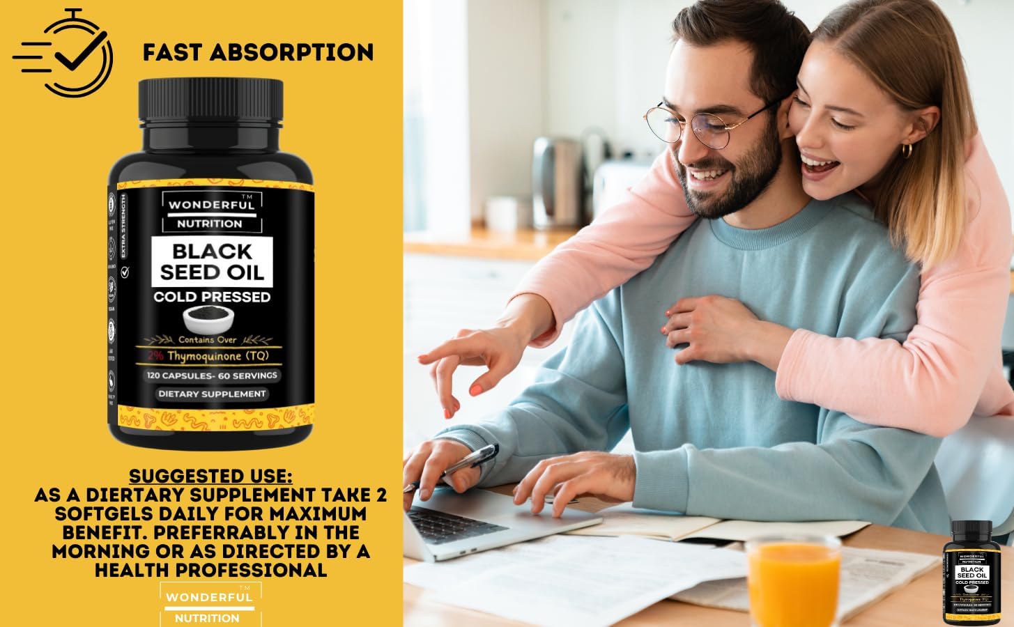 Organic Black Seed Oil Softgels - 120ct, 1000mg/Serving, Cold Pressed, High Thymoquinone - Supports Health, Hair, Skin & Nails