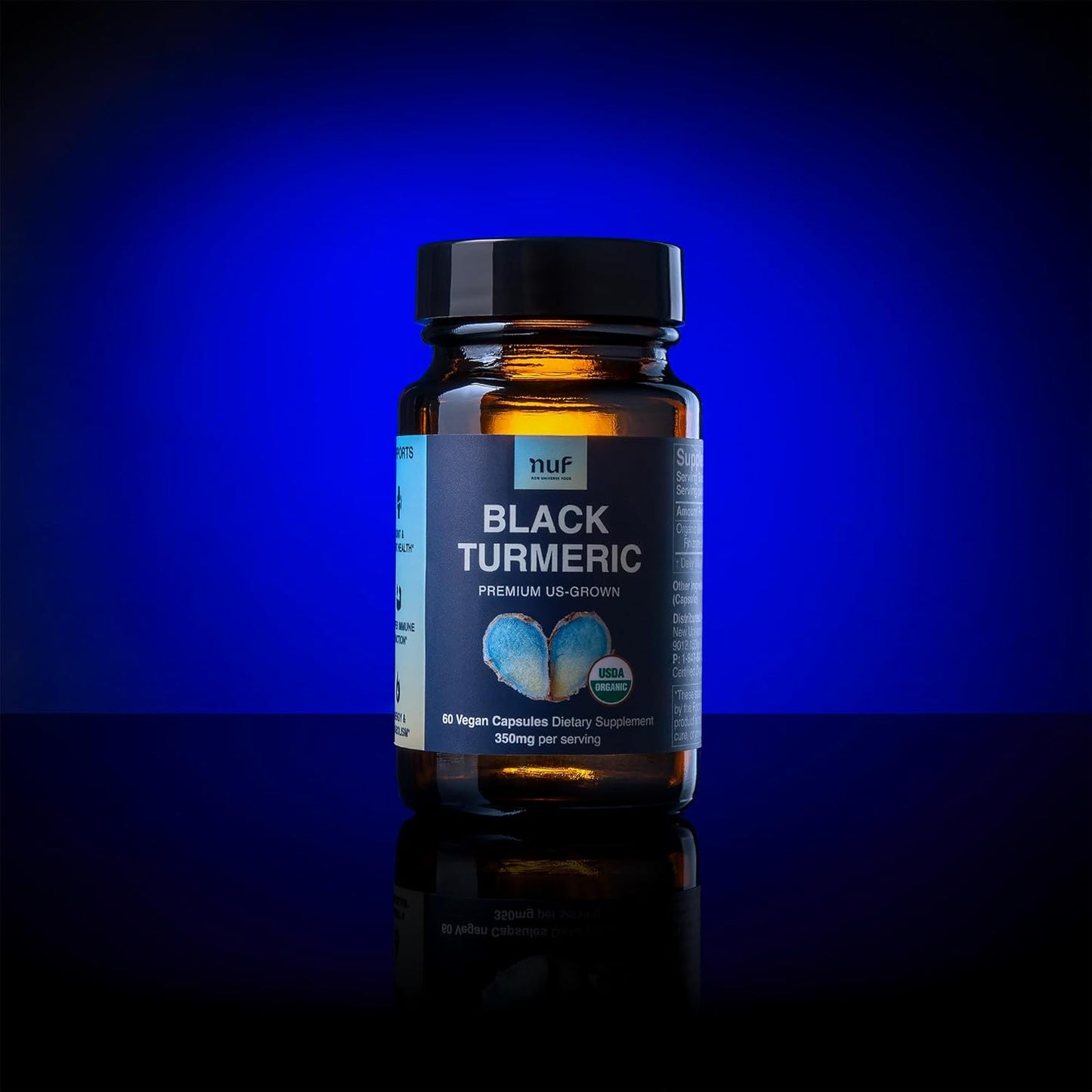 Organic Black Turmeric Capsules 350mg - US Grown - Vegan - Gluten Free - Non GMO - Joint Support - Inflammatory Response - Immune Function