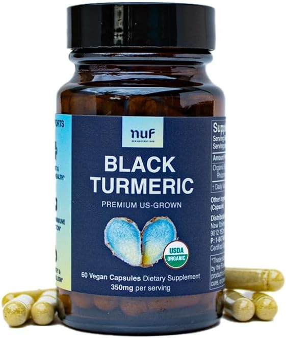 Organic Black Turmeric Capsules 350mg - US Grown - Vegan - Gluten Free - Non GMO - Joint Support - Inflammatory Response - Immune Function