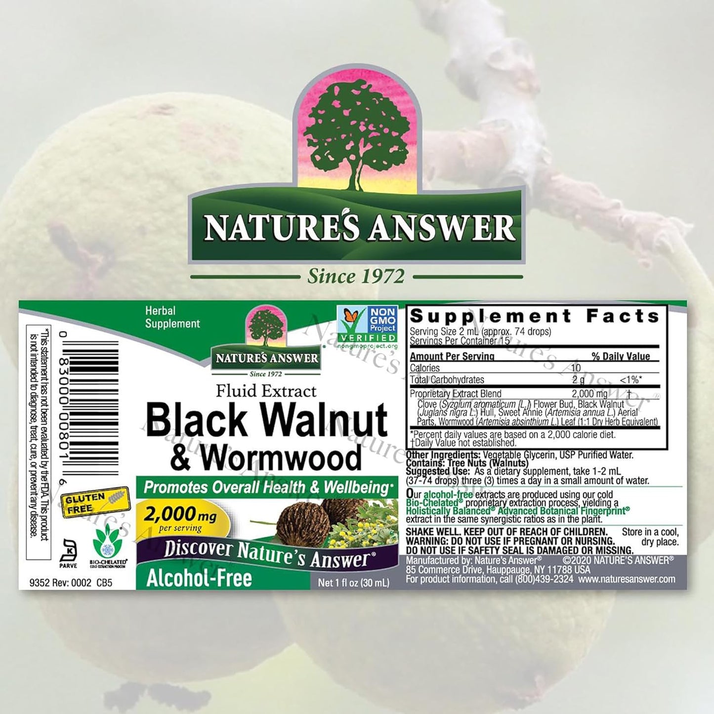 Organic Black Walnut and Wormwood Liquid Extract 1 oz - Promotes Digestion - 200mg Strength - Natural Ingredients