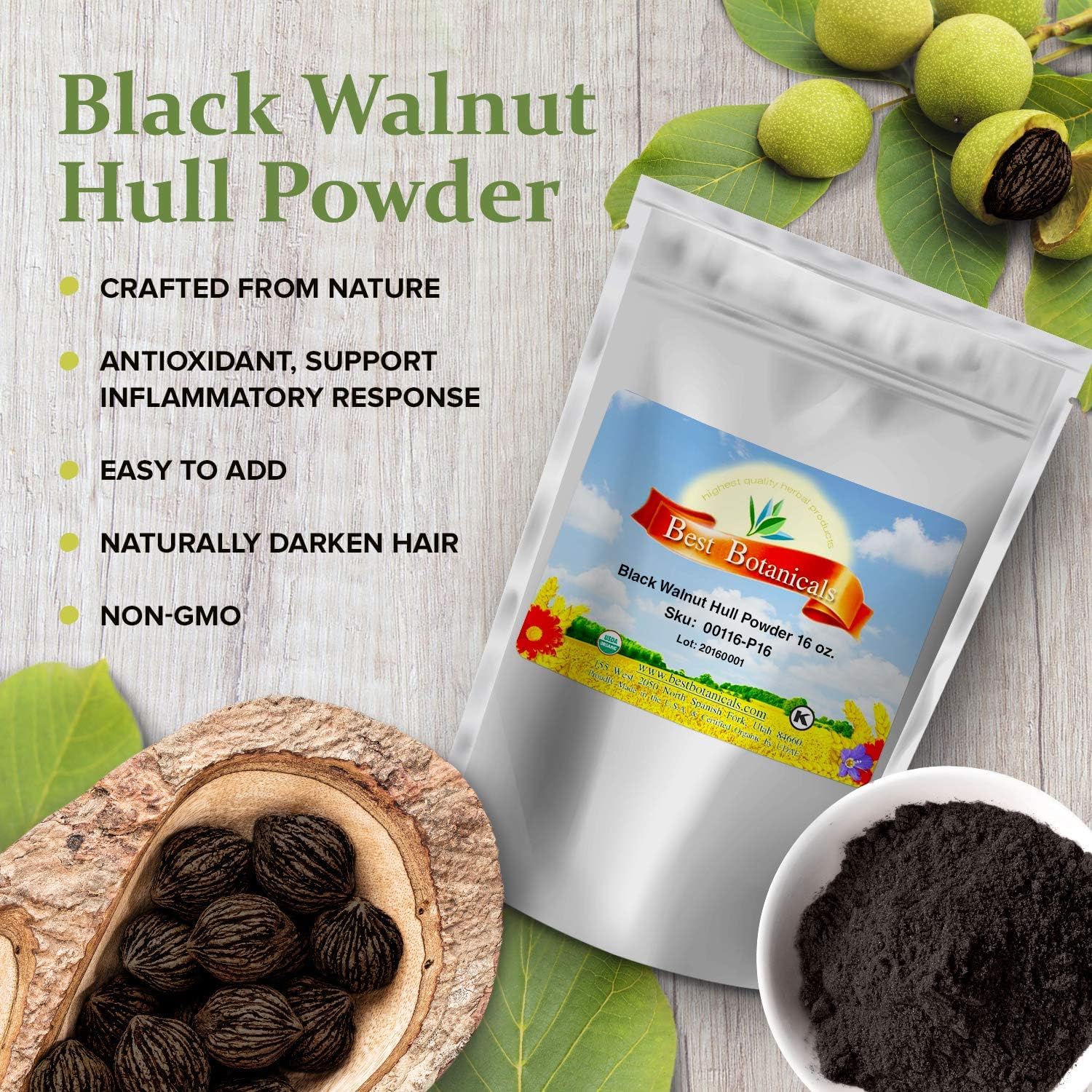 Organic Black Walnut Hull Powder - 16 oz - Top Quality Botanicals