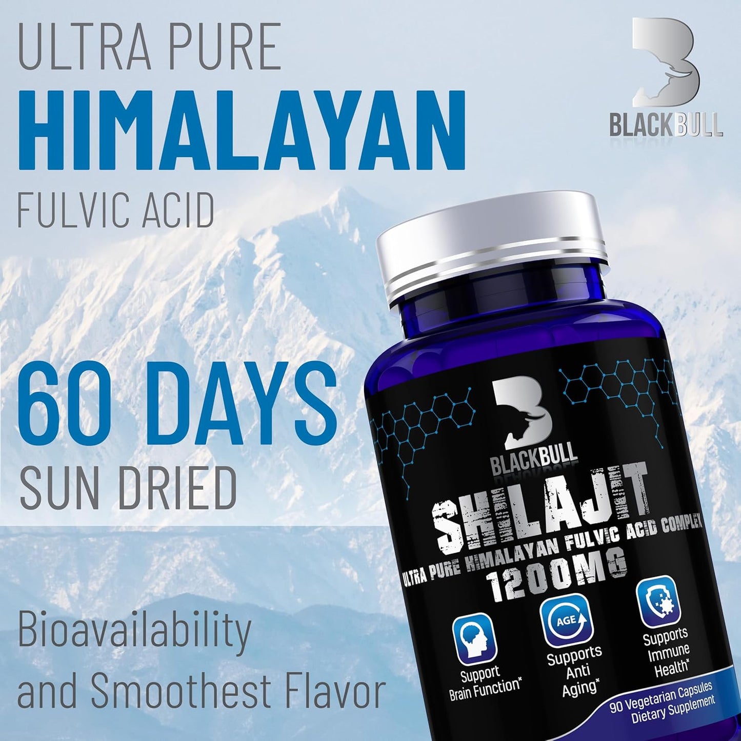 Organic Blackbúll Blackbull Shilajit Capsules with 20% Fulvic Acid - Brain Health & Immune Support Supplement from Himalayas