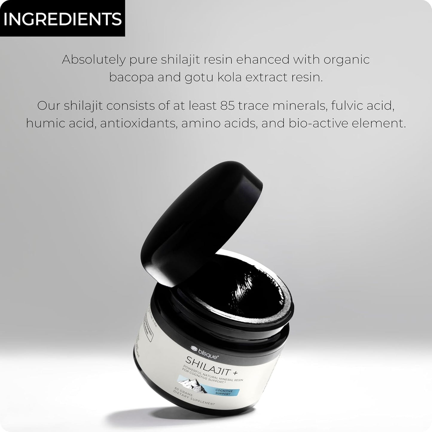 Organic Blisque Shilajit Resin Supplement for Cognitive Support with Bacopa & Gotu Kola - 60g