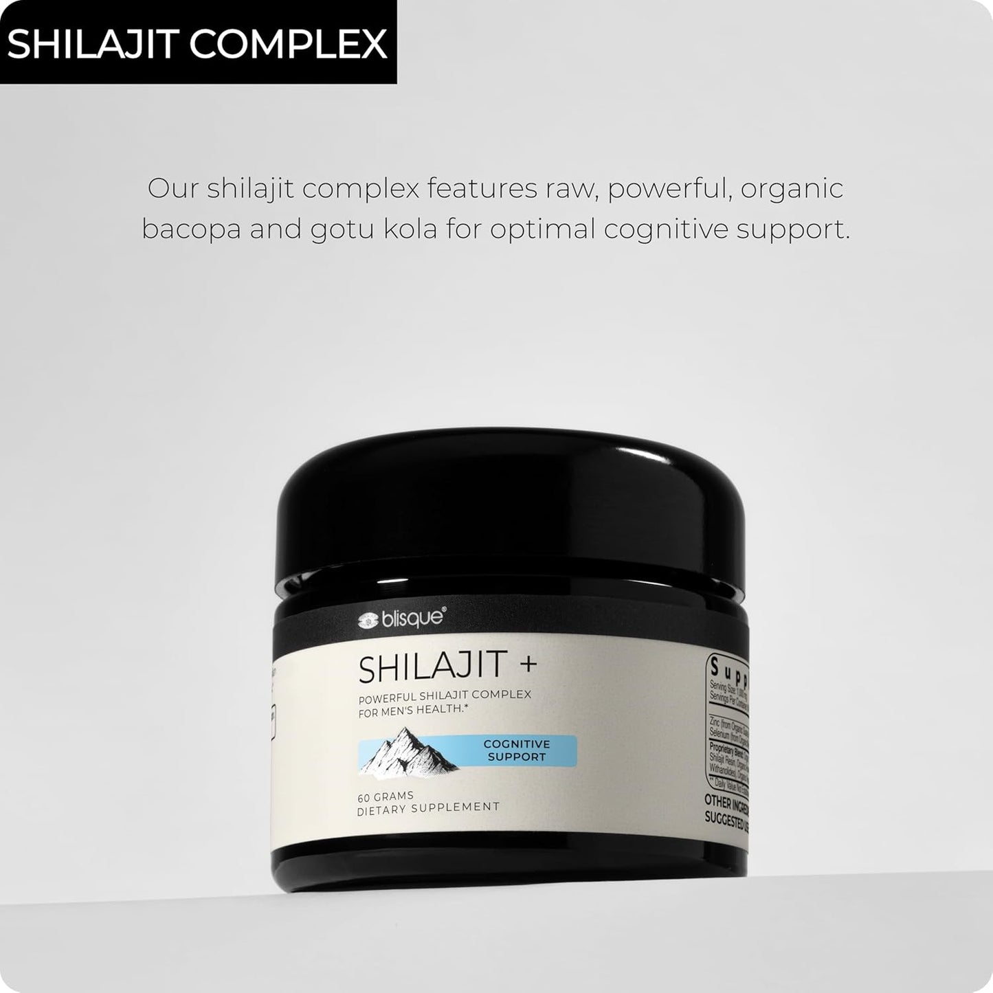 Organic Blisque Shilajit Resin Supplement for Cognitive Support with Bacopa & Gotu Kola - 60g