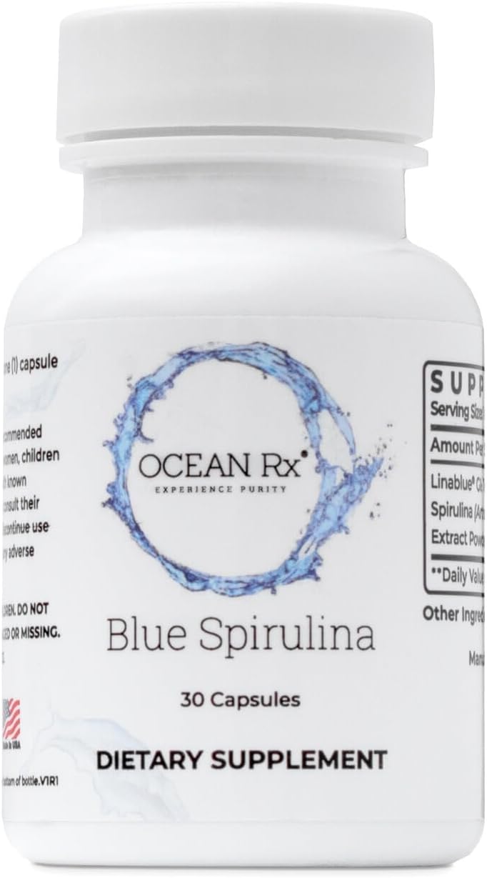 Organic Blue Spirulina Capsules | Superfood Supplement with Phycocyanin | Promotes Healthy Skin, Oral Health, and Wound Recovery | 30 Servings