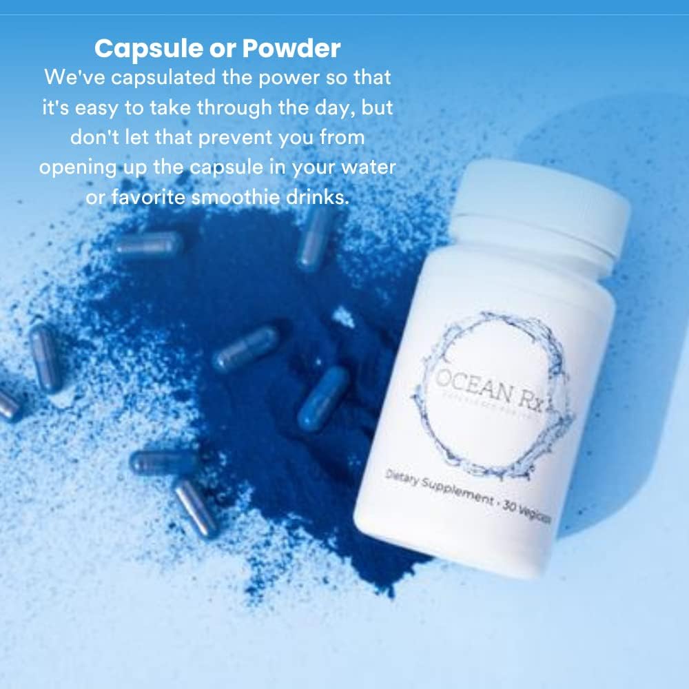 Organic Blue Spirulina Capsules | Superfood Supplement with Phycocyanin | Promotes Healthy Skin, Oral Health, and Wound Recovery | 30 Servings