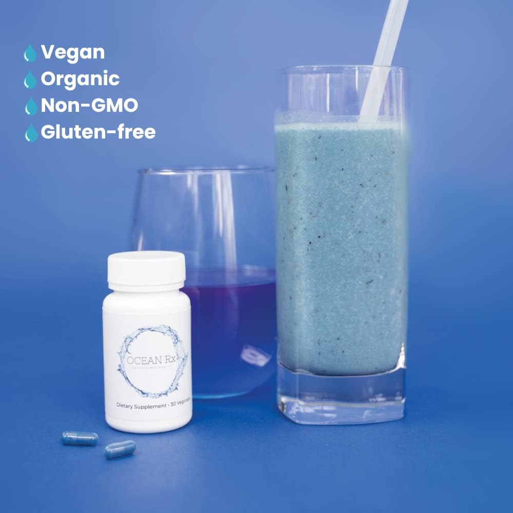 Organic Blue Spirulina Capsules | Superfood Supplement with Phycocyanin | Promotes Healthy Skin, Oral Health, and Wound Recovery | 30 Servings