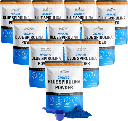 Organic Blue Spirulina Powder - Pure Superfood Algae for Smoothies & Protein Drinks - Non GMO, Gluten-Free, Vegan - 300 Servings