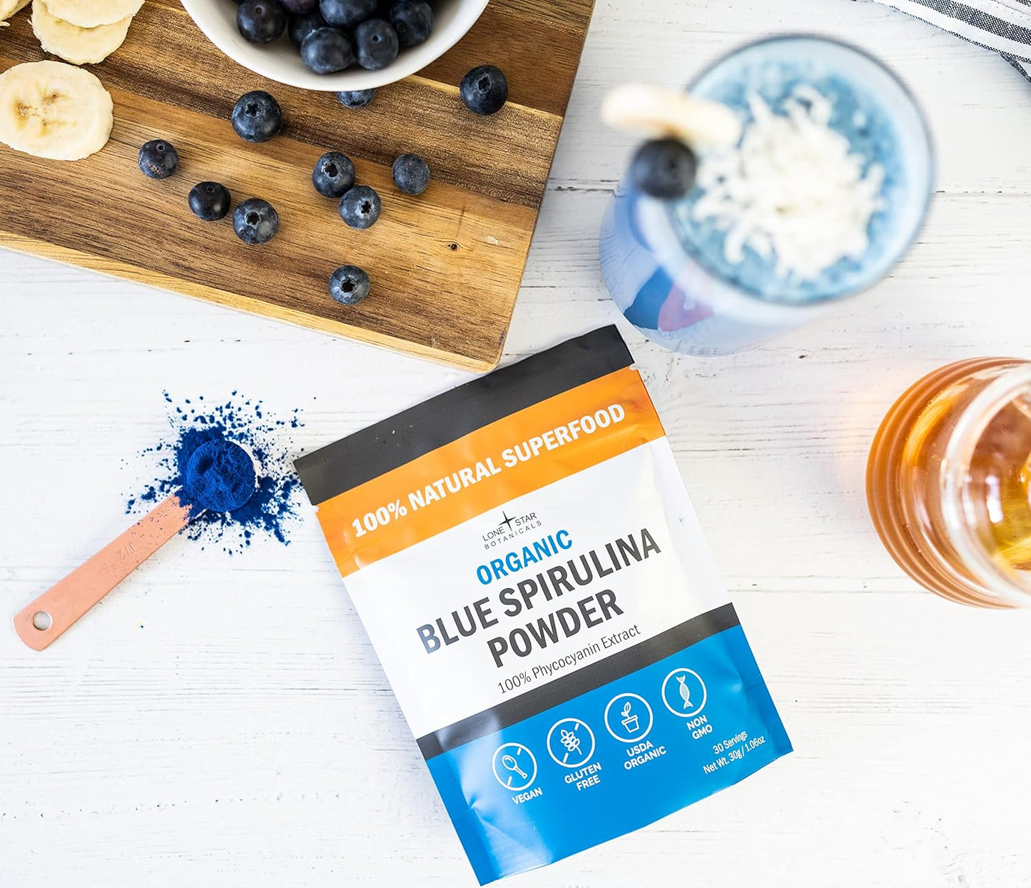 Organic Blue Spirulina Powder - Pure Superfood Algae for Smoothies & Protein Drinks - Non GMO, Gluten-Free, Vegan - 300 Servings