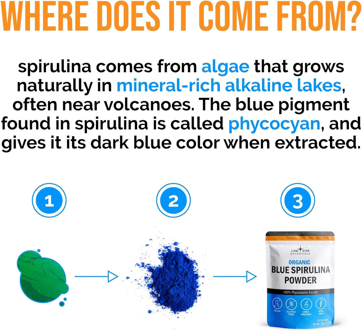 Organic Blue Spirulina Powder - Pure Superfood Algae for Smoothies & Drinks - Non GMO, Vegan, Gluten-Free - USDA Certified