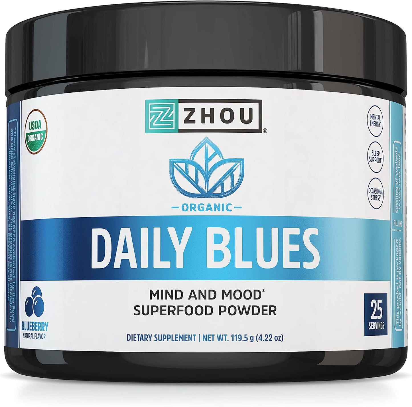 Organic Blue Spirulina Powder with KSM-66 Ashwagandha and Blueberry - Superfood Powder for Antioxidants, Mental Energy, Sleep, and Digestion - Non-GMO, Vegan - 25 Servings