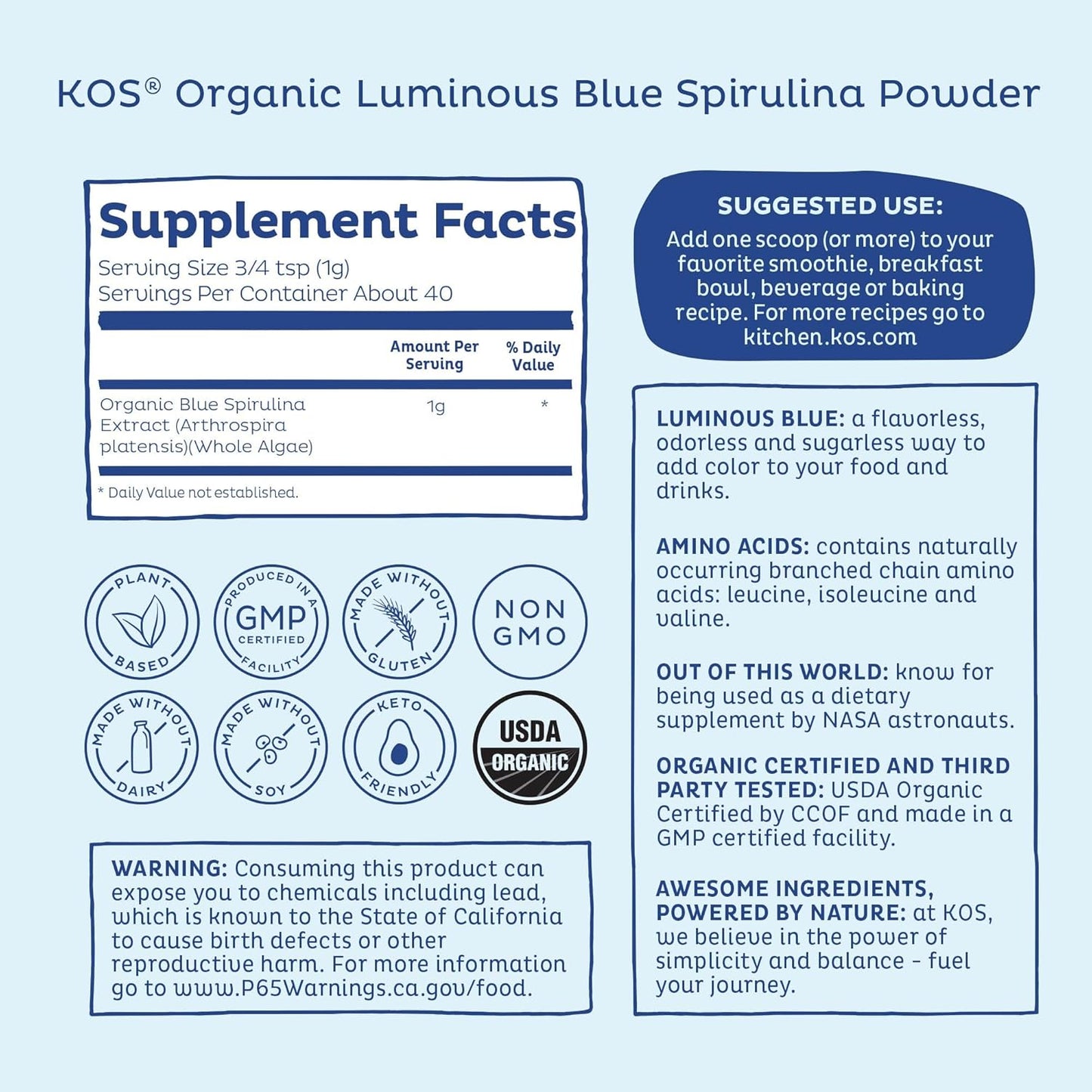 Organic Blue Spirulina Powder with Phycocyanin - Vegan Superfood for Smoothies, Protein Drinks - Plant Based, Non GMO - 27 Servings - BoostGo Australia