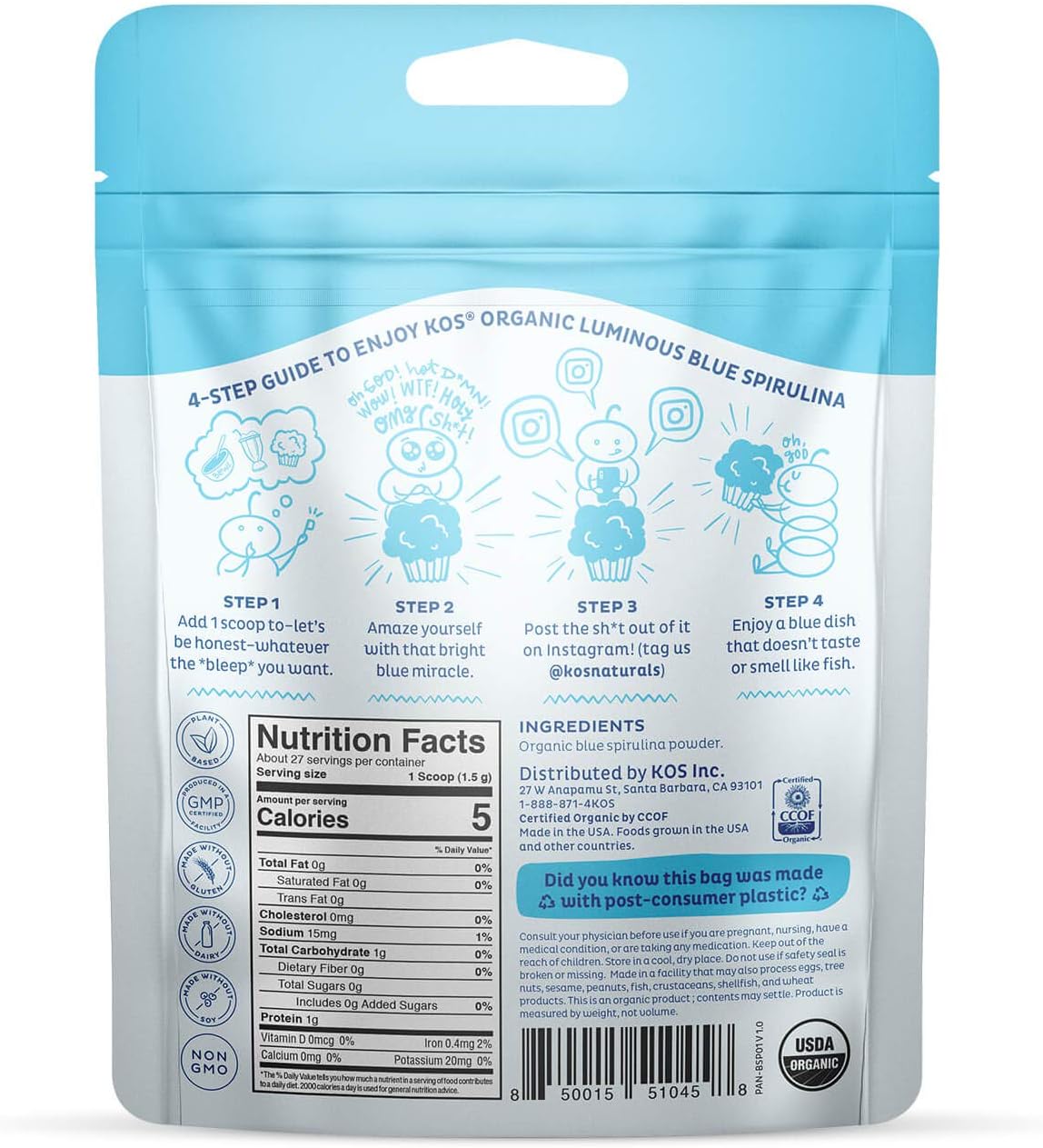 Organic Blue Spirulina Powder with Phycocyanin - Vegan Superfood for Smoothies, Protein Drinks - Plant Based, Non GMO - 27 Servings - BoostGo Australia