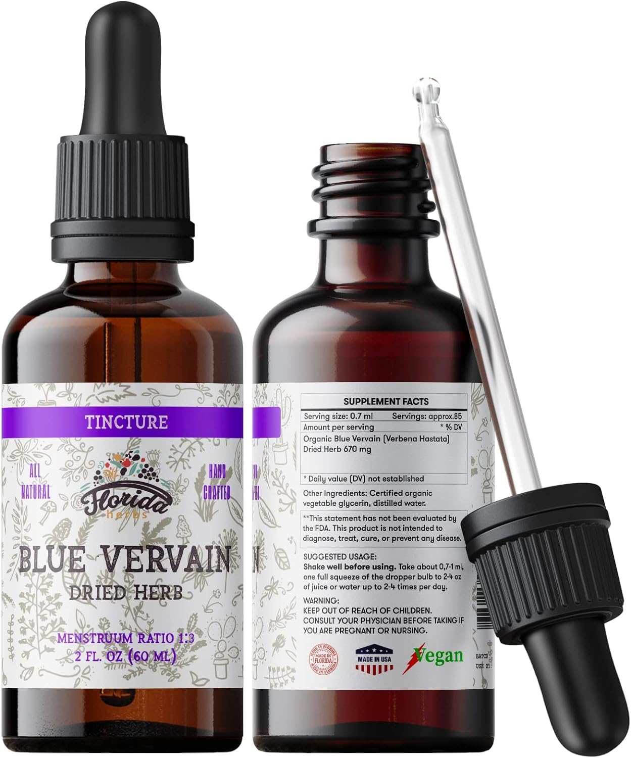 Organic Blue Vervain Herb Extract - Natural Supplement for Men & Women - 2 oz - Made in USA