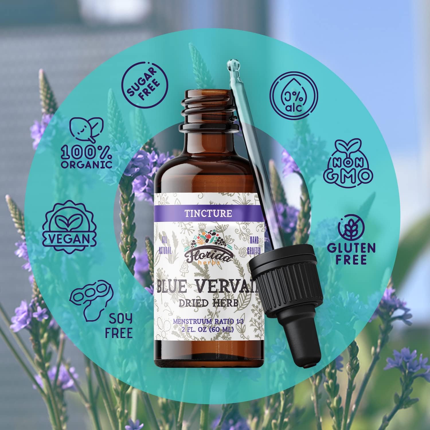 Organic Blue Vervain Herb Extract - Natural Supplement for Men & Women - 2 oz - Made in USA