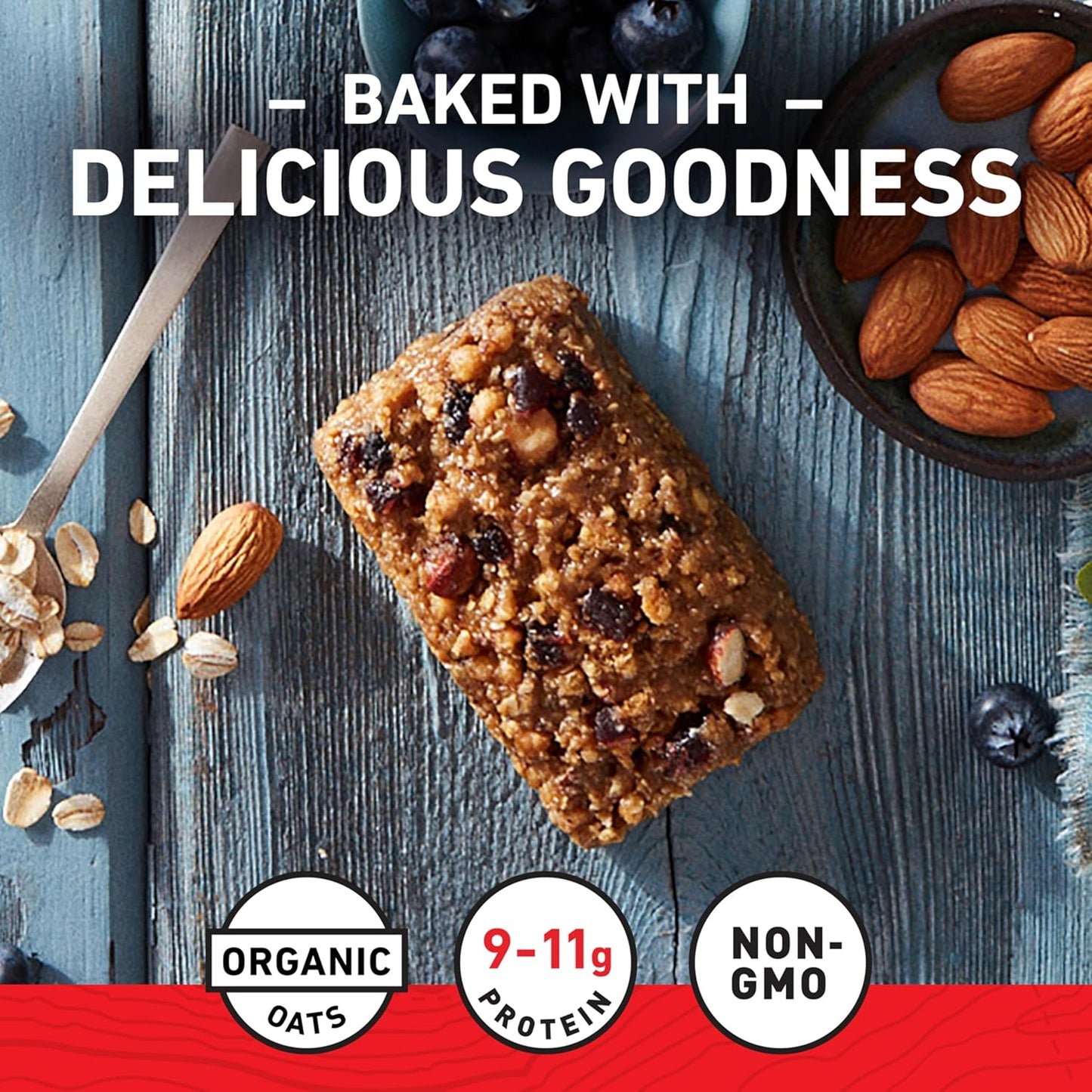 Organic Blueberry Almond Crisp Energy Bars - Non-GMO Plant Based Protein (10 Pack)